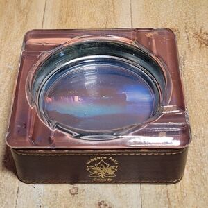 Vintage Niagara Falls Canada Ashtray Glass Leather Base